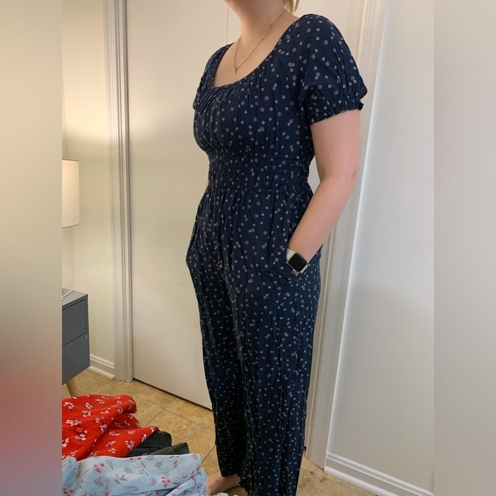 Madewell patterned navy jumpsuit